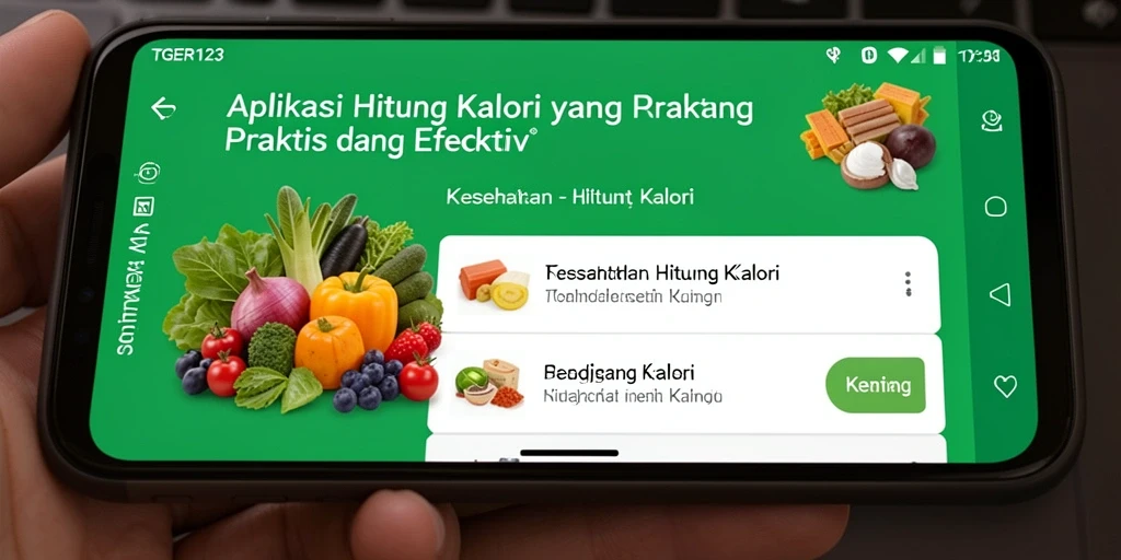 Tampilan antarmuka aplikasi TGER123 untuk menghitung kalori.