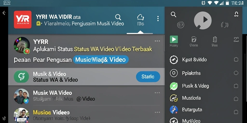 Tampilan antarmuka aplikasi YYRR dengan fitur Status WA Video yang menarik.